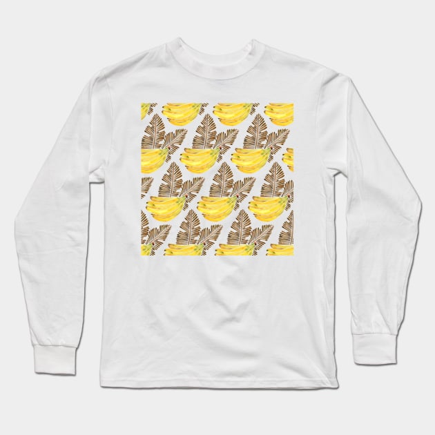 Sepia Bananas Pattern Long Sleeve T-Shirt by CatCoq